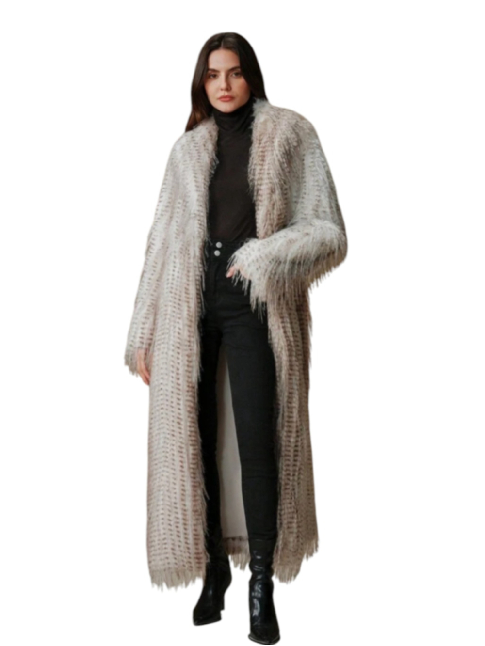 Anewsta Faux Fur Fluffy Feather Long Coat Size Large